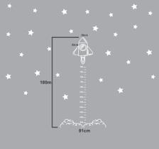 Adesivo de Parede Régua de Crescimento Foguete no Espaço
