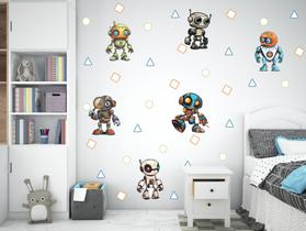 Adesivo de Parede Robôs Robótica Infantil figuras geométrica