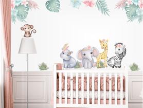 Adesivo de Parede Safari Cute Boho Aquarela e Folhagens Baby