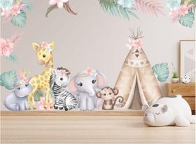 Adesivo de Parede Safari Cute Boho Aquarela e Folhagens Adesivo de Parede Safari Cute Boho Aquarela e Folhagens
