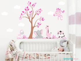 adesivo de parede safari rosa bebê animais decoração meninas