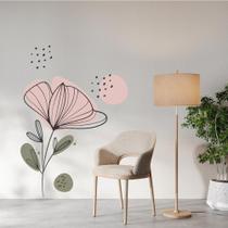 Adesivo de Parede Sala Floral Minimalista Boho Rosa Autocolante