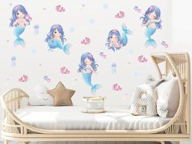 adesivo de parede sereias aquarela peixes cute baby decoração quarto meninas adesivo de parede sereias aquarela peixes cute baby decoração quarto meninas