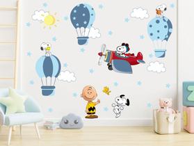 Adesivo de Parede Snoopy Aviador e Balões Cute Baby Azul - adesivos kigrude