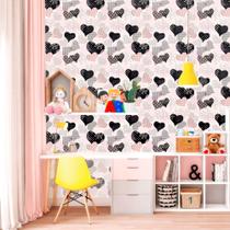 Adesivo De Parede Teen Corações Diversos Em Rosa E Preto 310x58cm - PPDTE64