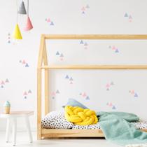 Adesivo de Parede Triangulos Cinza, Azul e Rosa 91un Adesivo de Parede Triangulos Cinza, Azul e Rosa 91un