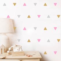 adesivo de parede triângulos rosa bebê dourado e cinza adesivo de parede triângulos rosa bebê dourado e cinza