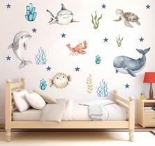adesivo de parede tubarões golfinhos tartaruga lagosta algas marinhas aquarela decoração quarto sala adesivo de parede tubarões golfinhos tartaruga lagosta algas marinhas aquarela decoração quarto sala