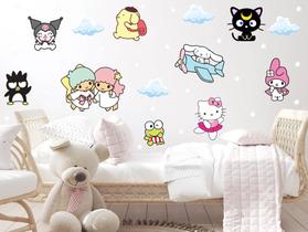 adesivo de parede turma hello kitty cute baby e nuvens