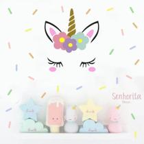Adesivo De Parede Unicórnio 50cm Floral Meninas Princesa - pinkie