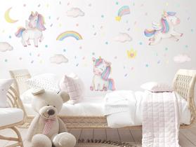 Adesivo de Parede Unicórnio Aquarela Arco Íris Nuvens Cute Baby Decoração Meninas Adesivo de Parede Unicórnio Aquarela Arco Íris Nuvens Cute Baby Decoração Meninas