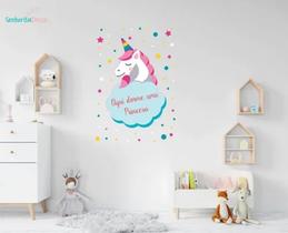 Adesivo De Parede Unicórnio Aqui Dorme Uma Princesa - pinkie