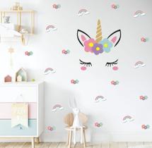 adesivo de parede unicórnio com florais e arco-íris princesa adesivo de parede unicórnio com florais e arco-íris princesa