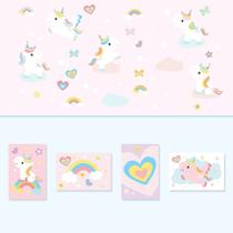 Adesivo de Parede Unicornio e Placas Decorativas Kit Decoração