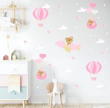 Adesivo de Parede Ursa Avião Balão Rosa Bebê Pássaros Adesivo de Parede Ursa Avião Balão Rosa Bebê Pássaros