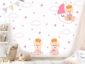 Adesivo de Parede Ursa Princesa Lua Vestido Florido