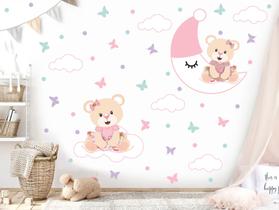Adesivo de Parede Ursa Vestido Rosa e Borboletas