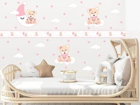 adesivo de parede ursa vestido rosa e faixa border decoração cute baby meninas adesivo de parede ursa vestido rosa e faixa border decoração cute baby meninas