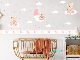 adesivo de parede ursa vestido rosa e faixa border adesivo de parede ursa vestido rosa e faixa border