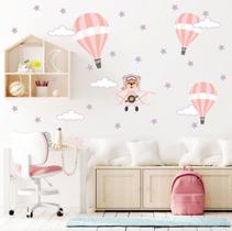 Adesivo De Parede Ursinha Aviadora Rosa Bebê