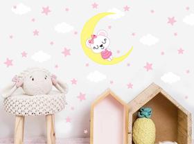 Adesivo De Parede Ursinha Lua Cute Baby Nuvens estrelinhas