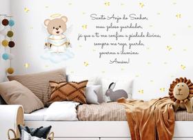 adesivo de parede ursinho anjo da guarda oração urso com estrelas meninos