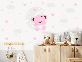 adesivo de parede ursinho lua e estrelas rosa bebê adesivo de parede ursinho lua e estrelas rosa bebê