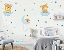 Adesivo De Parede Ursinho Na Nuvem Lua Azul Bebê Adesivo De Parede Ursinho Na Nuvem Lua Azul Bebê