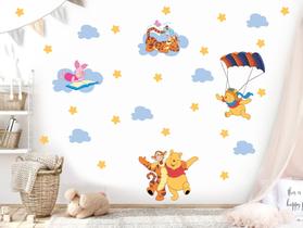 Adesivo de parede ursinho pooh tigrão paraquedas leitão