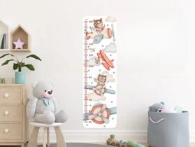 Adesivo de Parede Urso Aviador Tons Boho Régua Crescimento Adesivo de Parede Urso Aviador Tons Boho Régua Crescimento