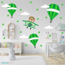 Adesivo De Parede Urso Aviador Verde Quarto De Meninos