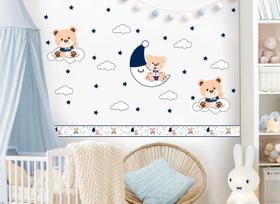 Adesivo de Parede Urso Azul Noturno e Faixa Border Adesivo de Parede Urso Azul Noturno e Faixa Border