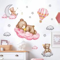 Adesivo De Parede Urso Infantil Aquarela com Nuvens Autocolante Destacáveis