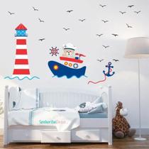 Adesivo De Parede Urso Marinheiro Farol