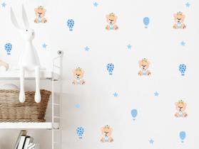 adesivo de parede urso rei azul bebê e mini balões decoração quarto de meninos adesivo de parede urso rei azul bebê e mini balões decoração quarto de meninos