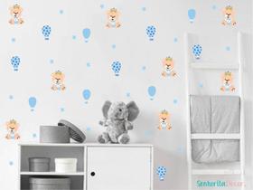 adesivo de parede urso rei azul bebê e mini balões