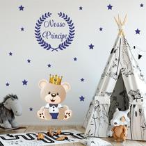 Adesivo De Parede Urso Rei Quarto De Meninos Azul