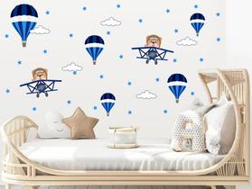 adesivo de parede ursos aviadores e balões azul escuro decoração quarto menino tamanho p adesivo de parede ursos aviadores e balões azul escuro decoração quarto menino tamanho p