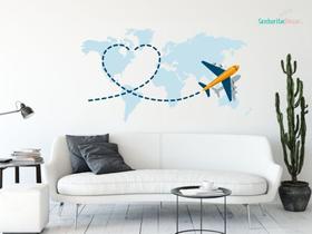 adesivo de parede viagens sala travel decoração avião mapa