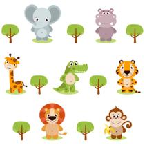 Adesivo de Parede Zoo Animais Safari kit 18 Adesivos