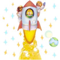 Adesivo de Porta Decorativo Infantil Astronauta Foguete Lua