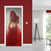 Adesivo de Porta Mulher Ruiva Sensual