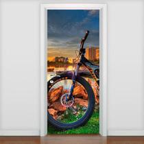 Adesivo De Porta Paisagem Com Bicicleta 215X80Cm