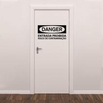 Adesivo de Porta Perigo Entrada Proibida Risco Contaminação Farmácia Laboratório