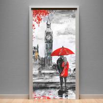 Adesivo De Porta Romântico Casal Em Londres - 215x98cm