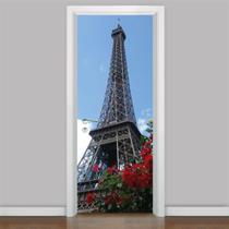 Adesivo De Porta Torre Eiffel E Rosas 215X90Cm - Mix Adesivos