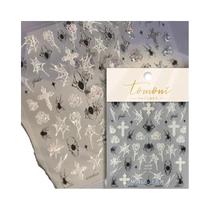Adesivo De Unha 5D Autoadesivo Com Teia De Aranha Em Strass Prata E Preto Com Glitter Para Nail Art