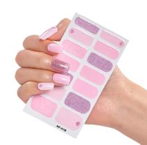 Adesivo de unha decorado para mãos manicure rosa - Nail Unhas Autocolante