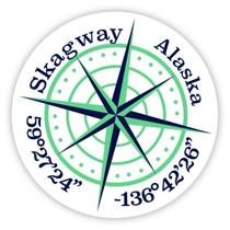 Adesivo de vinil com design de bússola Skagway, Alasca 5 cm