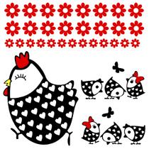 Adesivo Decoração Geladeira Galinha Com Pintinhos e Flores
